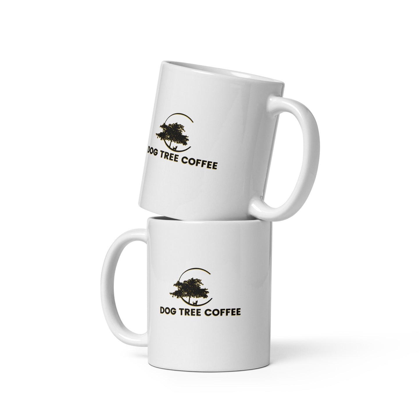 White Glossy Mug - Dog Tree Logo Black/Gold