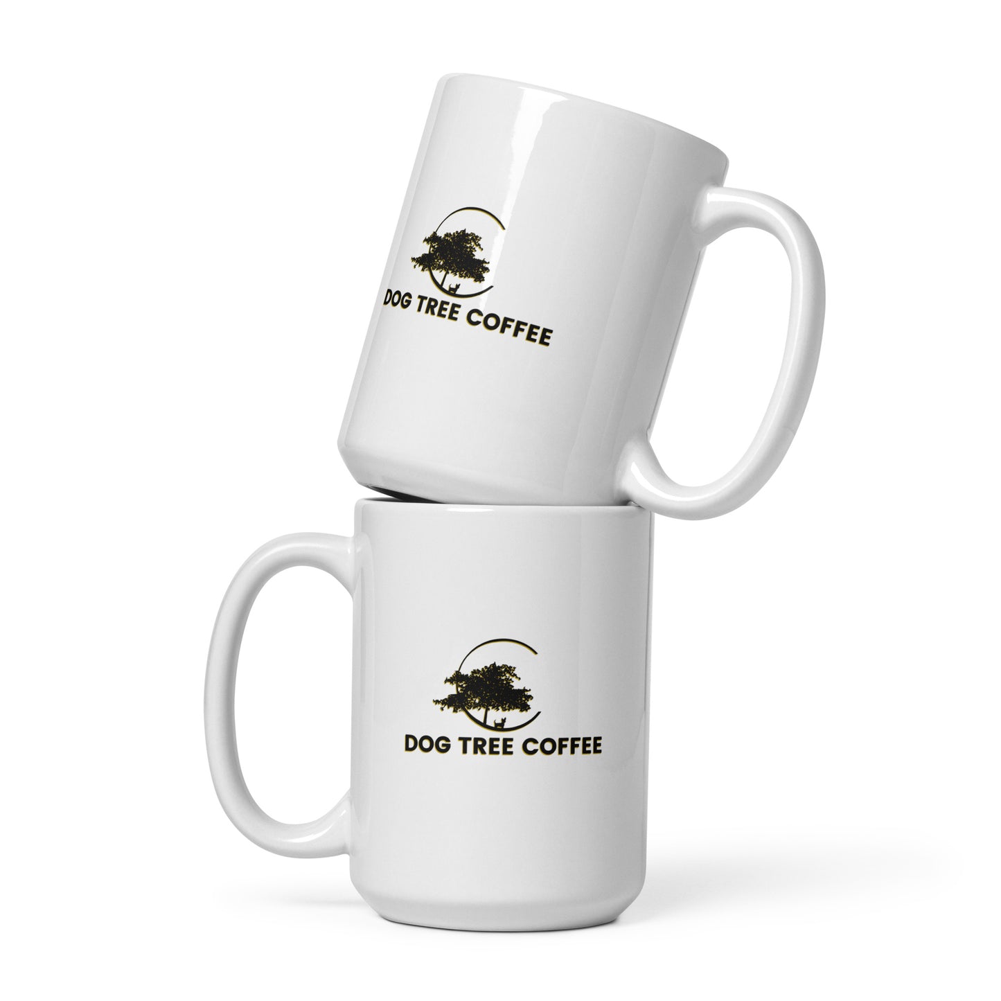 White Glossy Mug - Dog Tree Logo Black/Gold